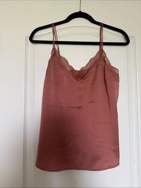 Abercrombie Lace Trim Satin Cami Tank - Rusty Rose